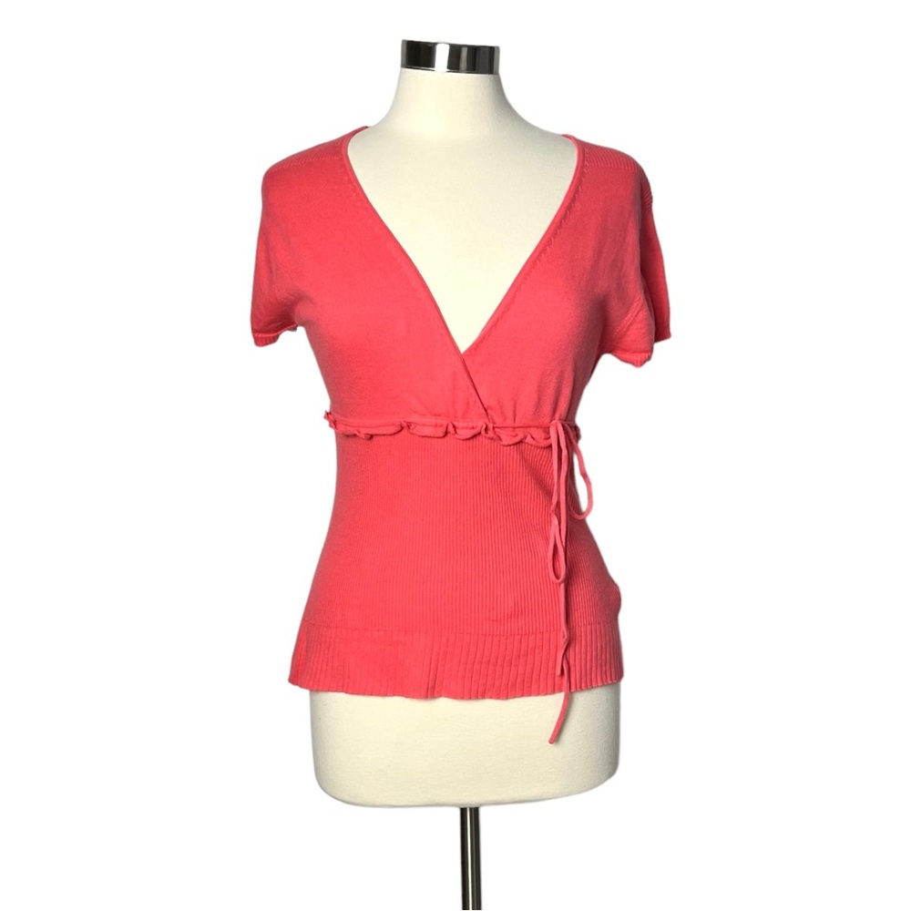 Boston Proper Coral Cotton and Cashmere Blend Sweater with Side Tie